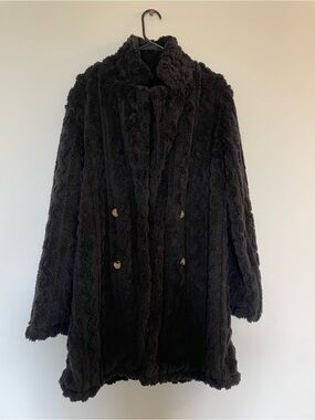Black Faux Fur Double-Breasted Coat